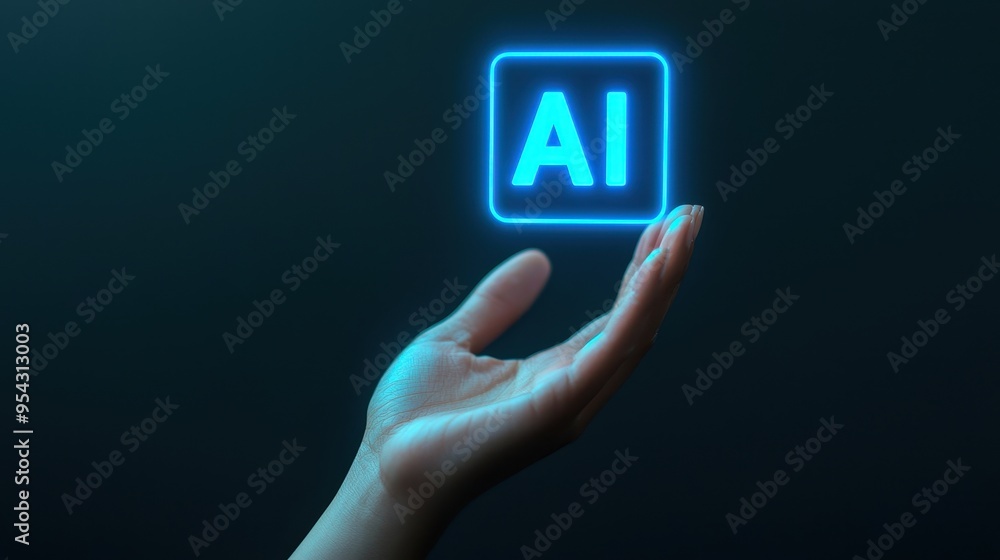 A hand holding a blue square with the letters AI on it A hand holding a blue square with the letters AI on it