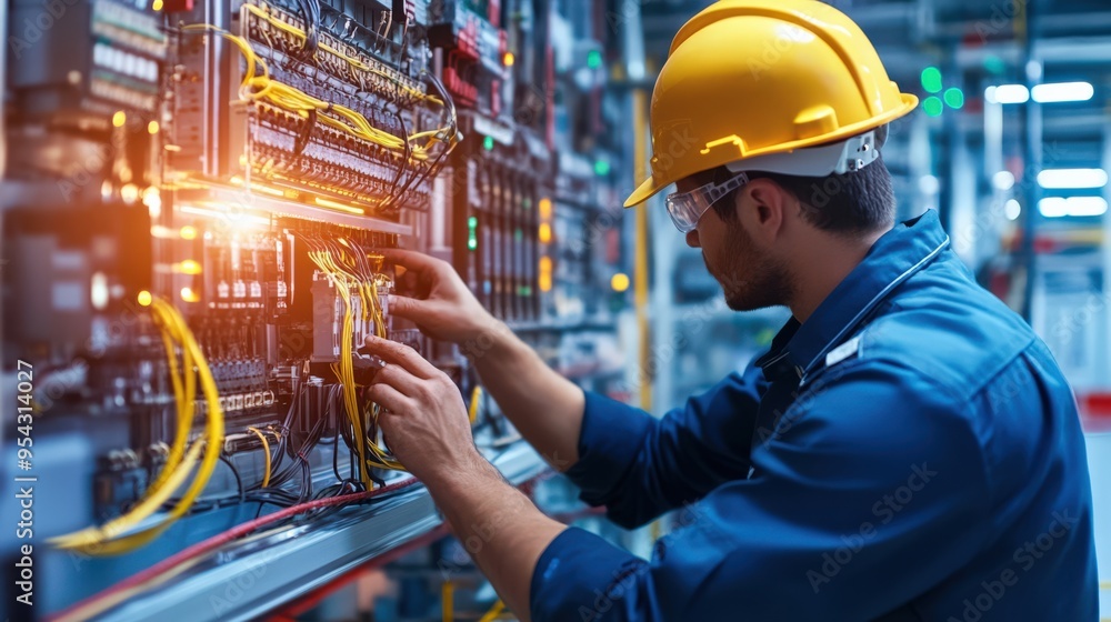 A man working on electrical equipment A man working on electrical equipment