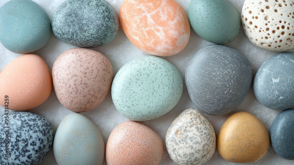 Colorful Speckled Eggs on White Background Colorful Speckled Eggs on White Background