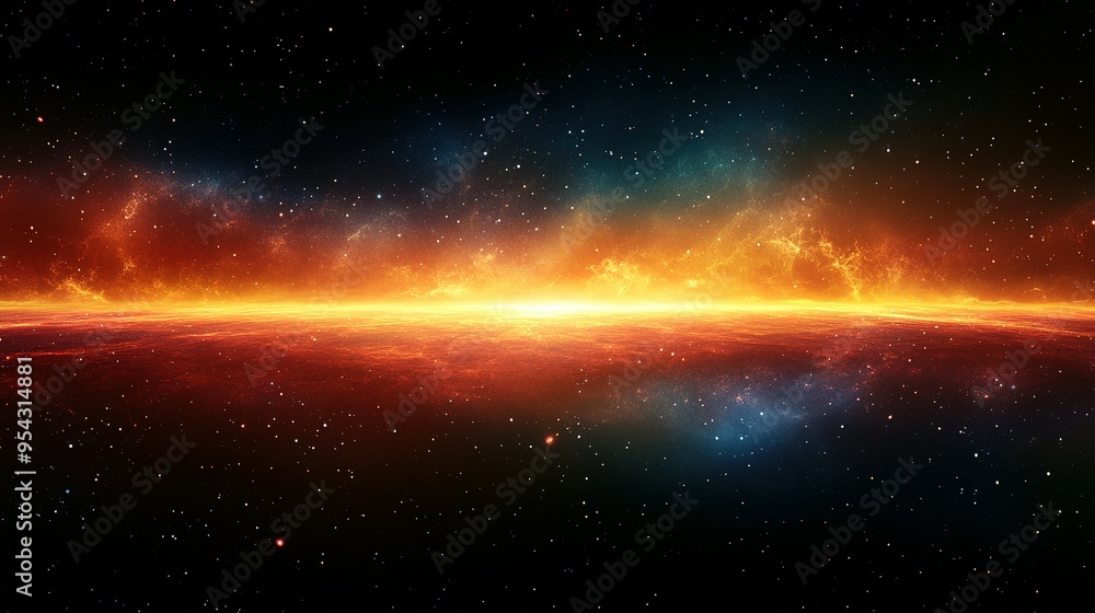 A Fiery Cosmic Landscape With a Distant Starfield A Fiery Cosmic Landscape With a Distant Starfield