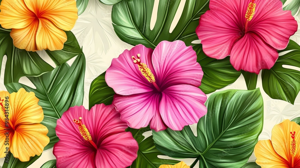 Tropical Flowers and Leaves Seamless Pattern Tropical Flowers and Leaves Seamless Pattern