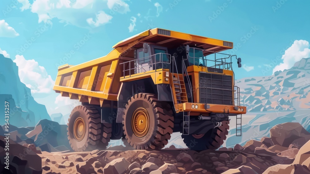 Obraz premium Big trucks Modern technology in the coal mining industry. ai generated image
