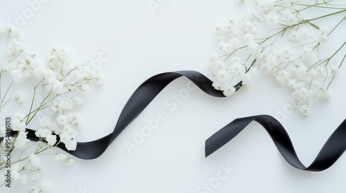 花とリボン モノクロ