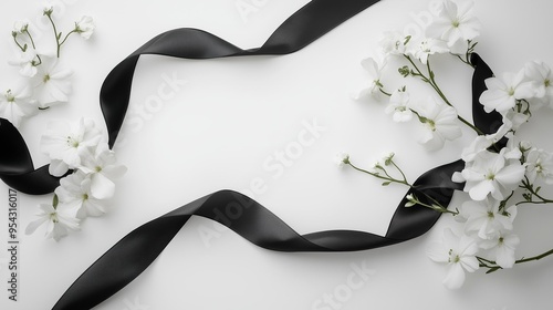 花とリボン モノクロ