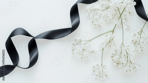 花とリボン モノクロ