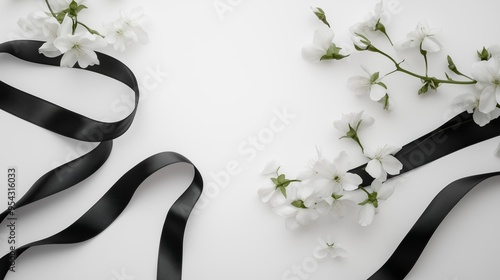 花とリボン モノクロ