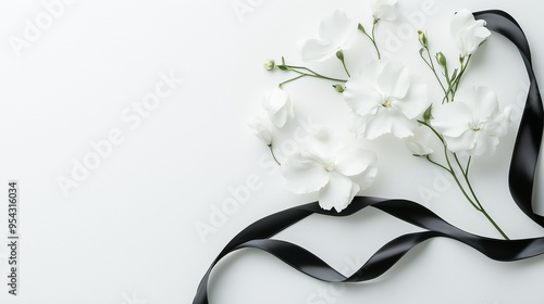 花とリボン モノクロ