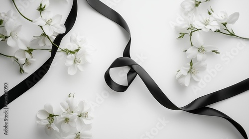 花とリボン モノクロ