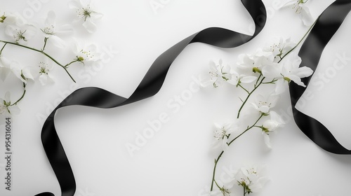 花とリボン モノクロ