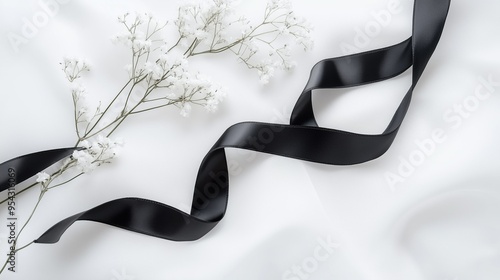 花とリボン モノクロ