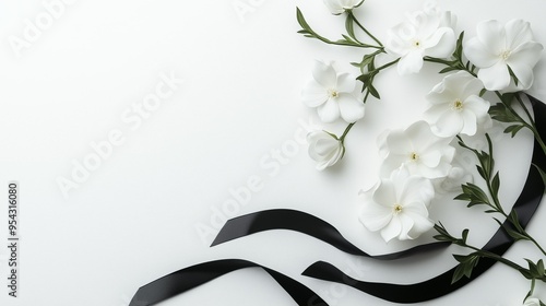 花とリボン モノクロ