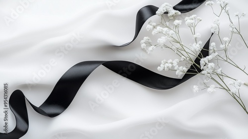 花とリボン モノクロ