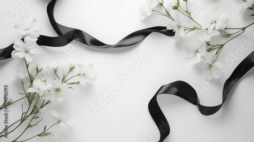 花とリボン モノクロ