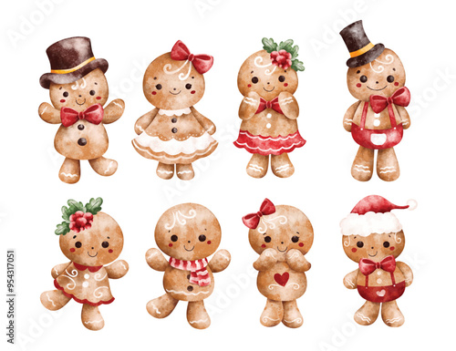Watercolor Illustration Set of Gingerbread Character