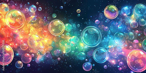 Abstract background with colorful bubbles and glowing lights, generative AI