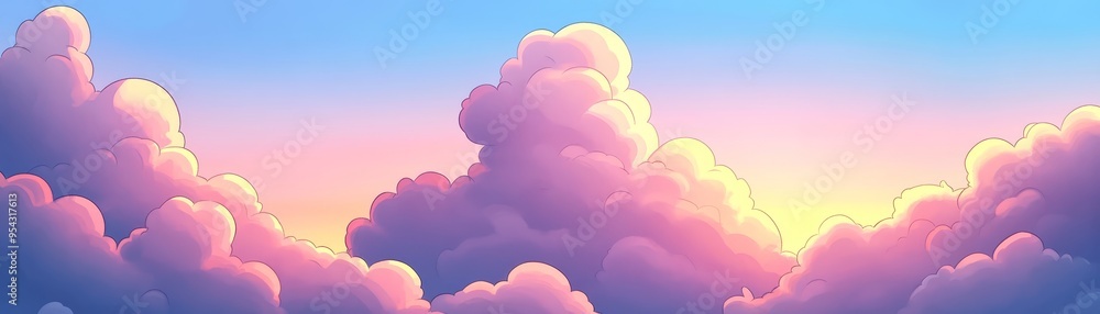 Dreamy Sunset Sky with Fluffy Clouds Dreamy Sunset Sky with Fluffy Clouds