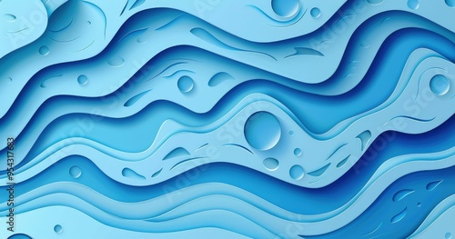 Abstract design of layered waves in various shades of blue, resembling water.