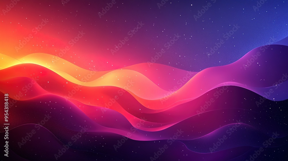 Abstract Wavy Gradient Background with Glittering Stars Abstract Wavy Gradient Background with Glittering Stars