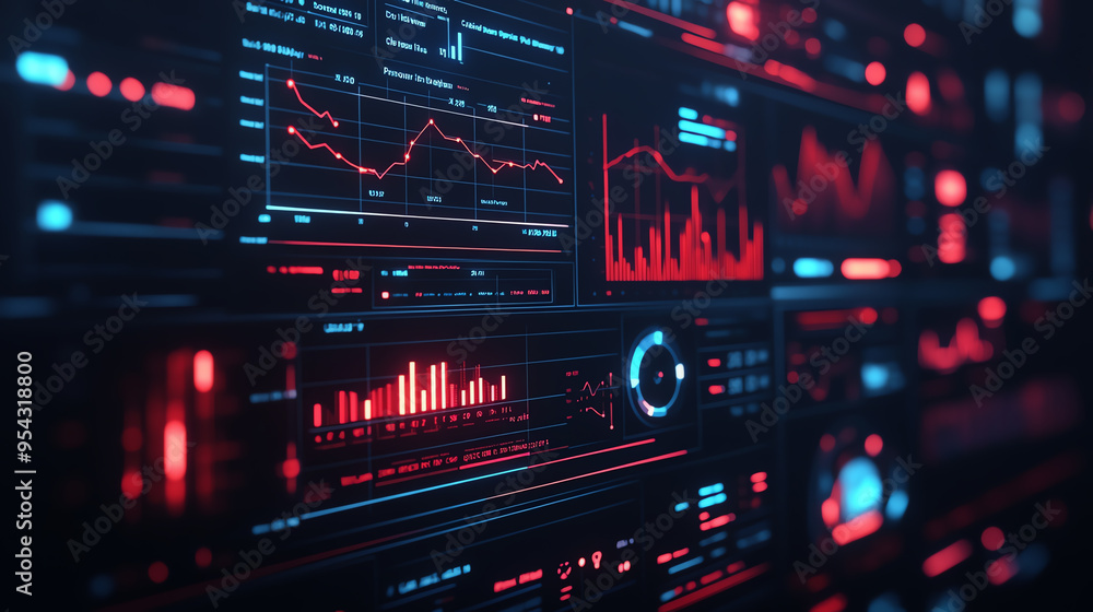 A digital dashboard displaying key metrics and a highlighted outcome, symbolizing realtime assessment and evaluation in a business context A digital dashboard displaying key metrics and a highlighted outcome, symbolizing realtime assessment and evaluation in a business context