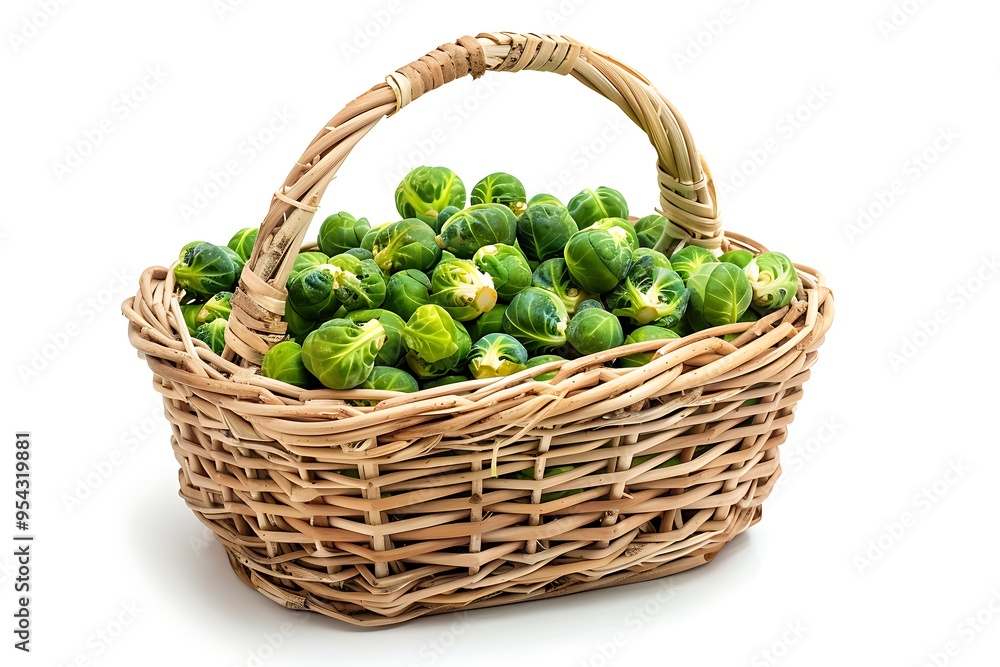 Fresh Brussels sprouts Fruit in a basket on white background Fresh Brussels sprouts Fruit in a basket on white background