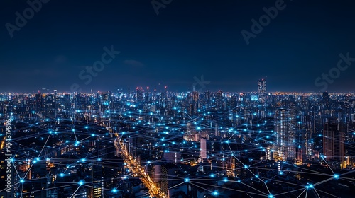 Wallpaper Mural Nighttime Cityscape with Network Connections Torontodigital.ca