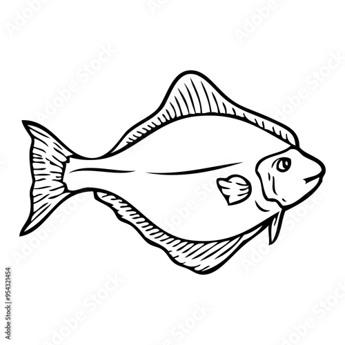 halibut fish sketch vector illustration