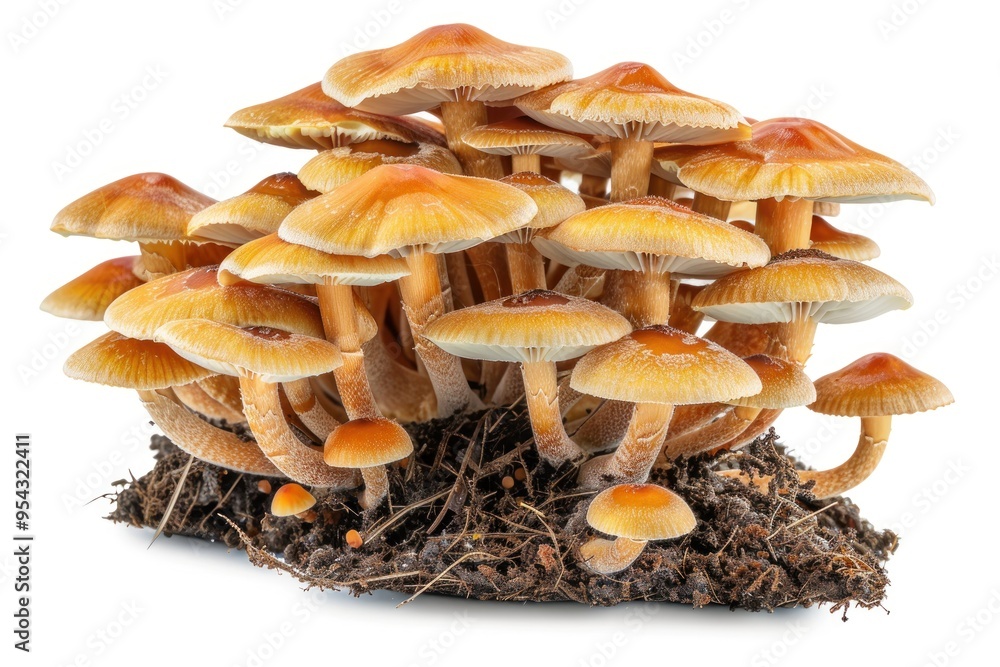 Group of Honey Mushrooms on White Background
