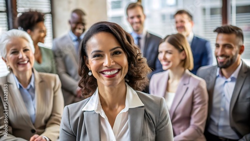 Diverse Group of Business Professionals Smiling.