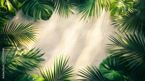 Tropical Leaves Frame on a Tan Background