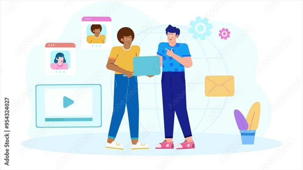 teamwork discussing business video content preparation illustration business animated video teamwork discussing business video content preparation illustration business animated video