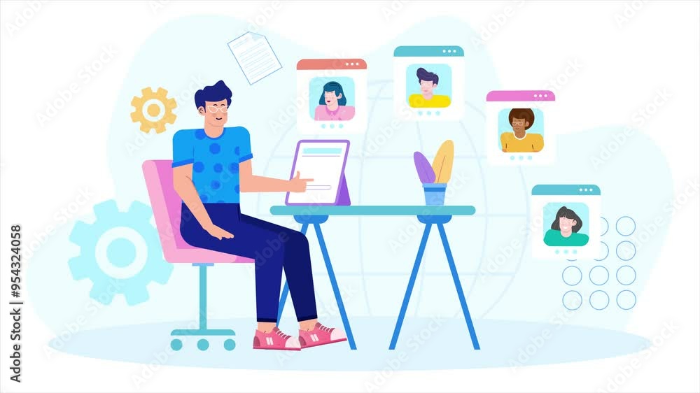 a man showing recruitment candidates illustration business animated video