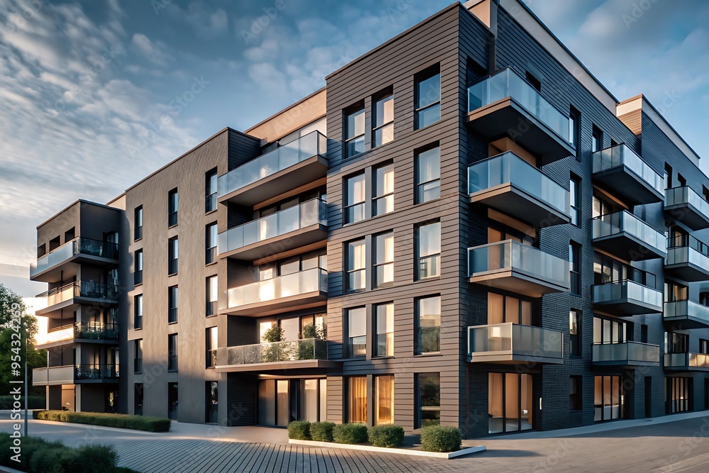 Modern Apartment Building with Balconies. Modern Apartment Building with Balconies.