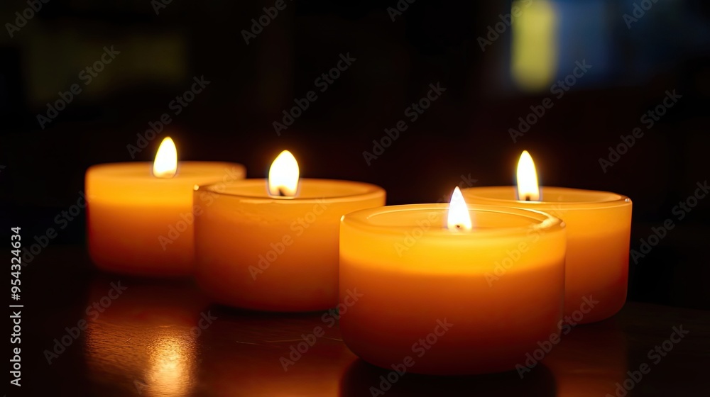 Four Lit Candles on a Dark Surface Four Lit Candles on a Dark Surface