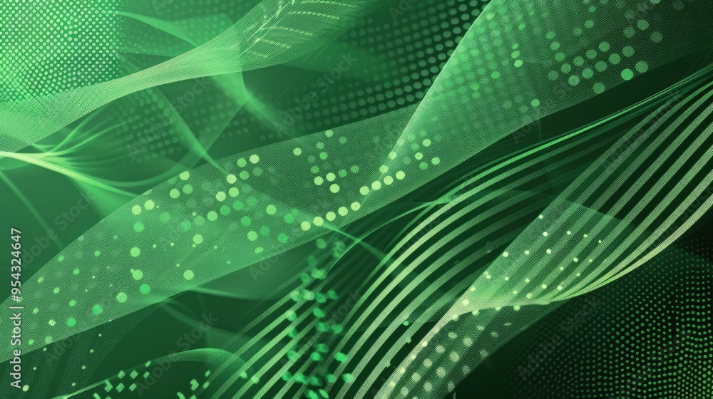 Abstract green waves with digital patterns and textures. Abstract green waves with digital patterns and textures.