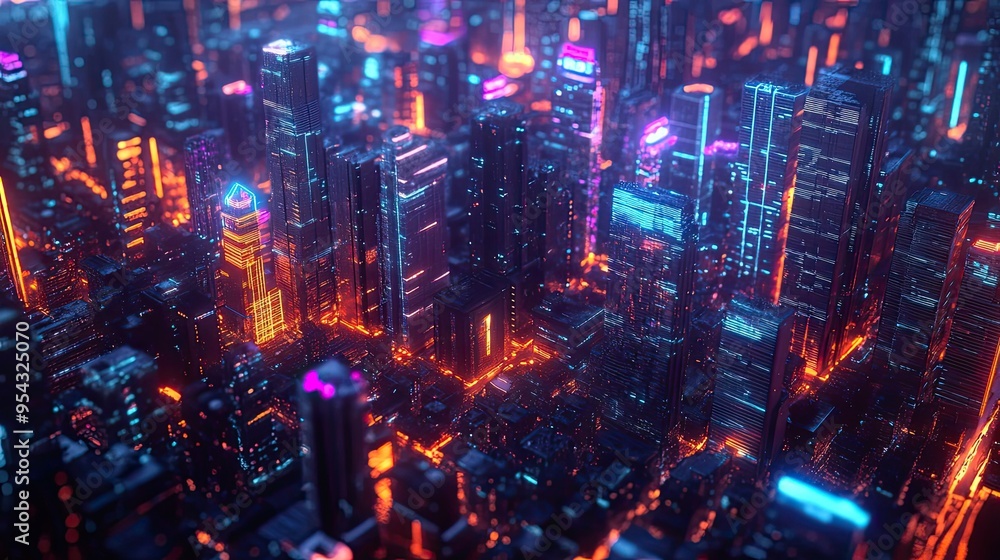 A Futuristic Cityscape Illuminated by Neon Lights A Futuristic Cityscape Illuminated by Neon Lights