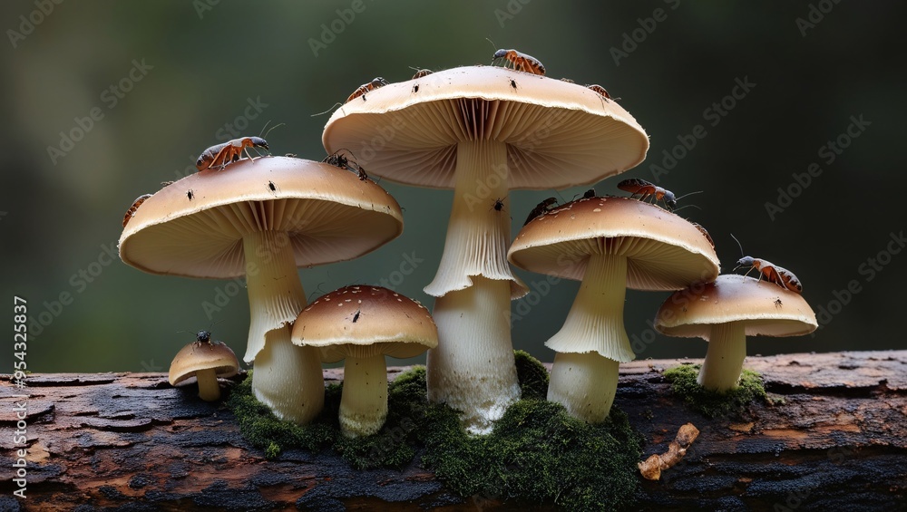 Fototapeta premium Close-Up of Mushrooms on a Log