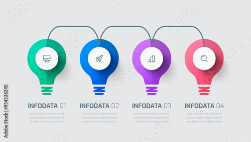 Business infographic template with lamp shape circle label 4 options and icon for presentation