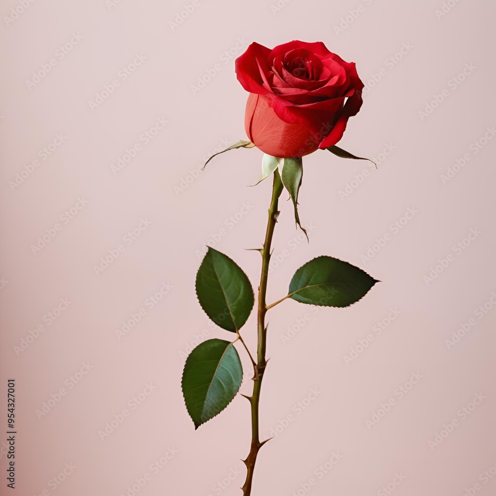 Fototapeta premium Beautiful red rose with pink background