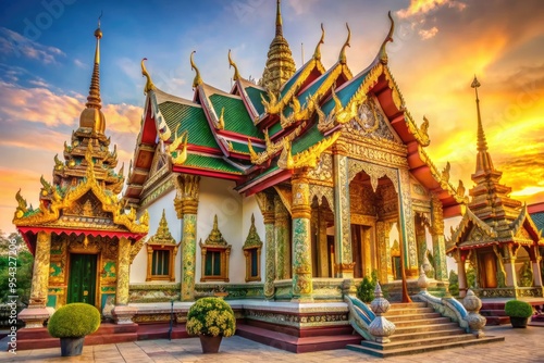 Wallpaper Mural Vibrant colors and intricate details adorn the exterior of a stunning temple, showcasing Thailand's rich cultural heritage and ornate architectural style in morning sunlight. Torontodigital.ca