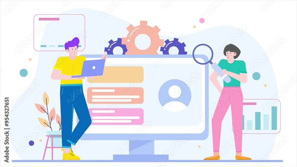 people checking event schedules and attendee lists illustration business animated video people checking event schedules and attendee lists illustration business animated video