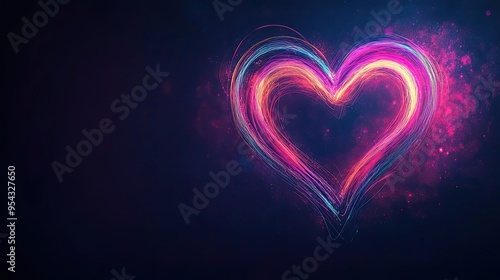 A Neon Heart Shaped Light Trail in a Dark Background