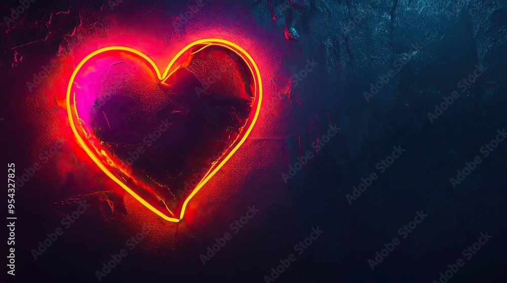 Glowing Neon Heart Shape on a Dark Background Glowing Neon Heart Shape on a Dark Background