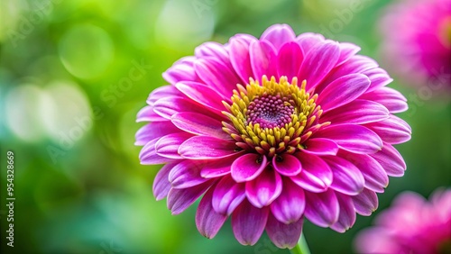 Close up of a pink flower with a green center against a blurry background