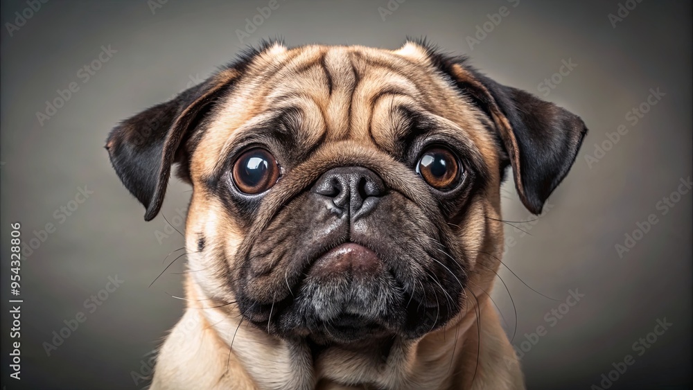 Obraz premium Close up of a pug dog with wide-eyed expression showing curiosity and wonder