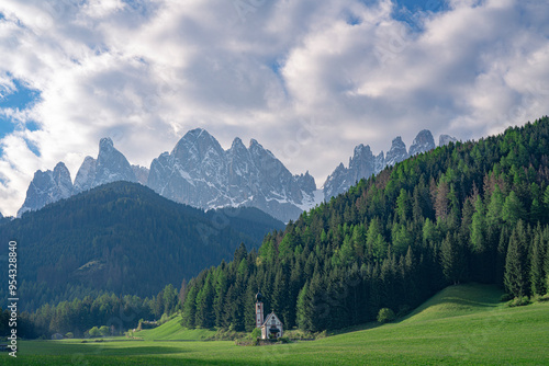 The summer landscape in Val di Funes, Dolomites.