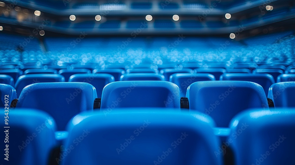 Empty Blue Seats in Stadium, Ready for the Event Empty Blue Seats in Stadium, Ready for the Event
