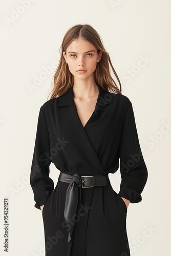 Elegant model featured in Black Friday advertisement, luxury fashion campaign, minimalist and chic design, dramatic contrast, highimpact visuals, photo