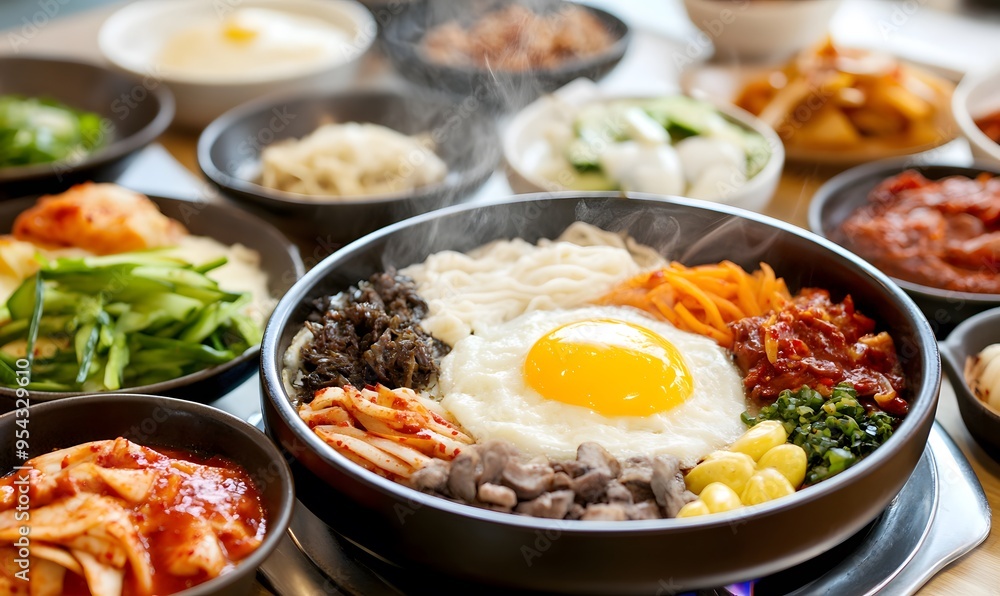 Freshly made and steaming Korean breakfast, Generative AI Freshly made and steaming Korean breakfast, Generative AI