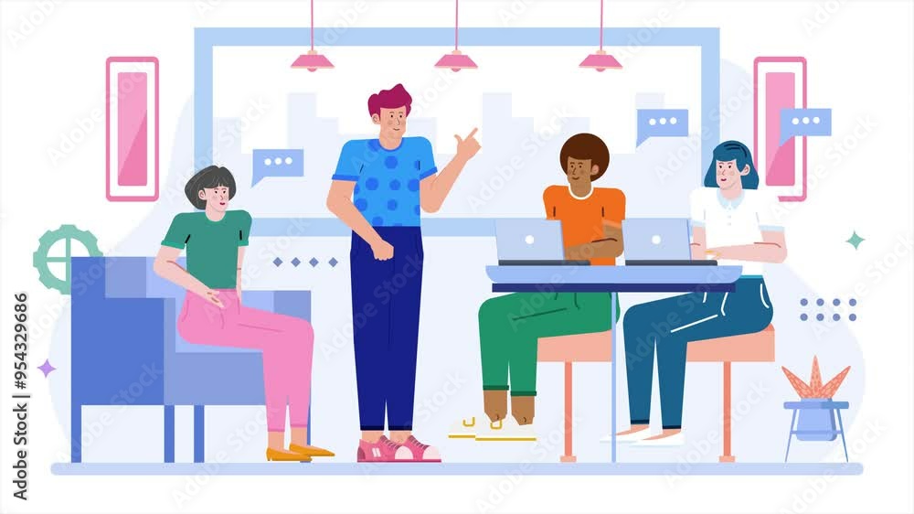 business people meeting and discussion in modern office setting illustration business animated video business people meeting and discussion in modern office setting illustration business animated video