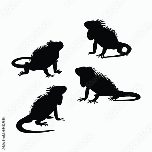 Iguana Silhouette Vector Set Animals Flat Illustration Template